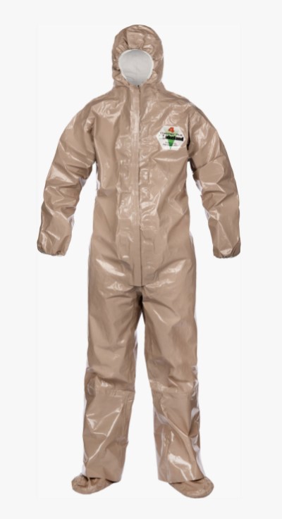 ChemMax® 4 Plus Heat Sealed Seam Tan Coverall with Respirator Fit Hood/Boots - Disposable Clothing
